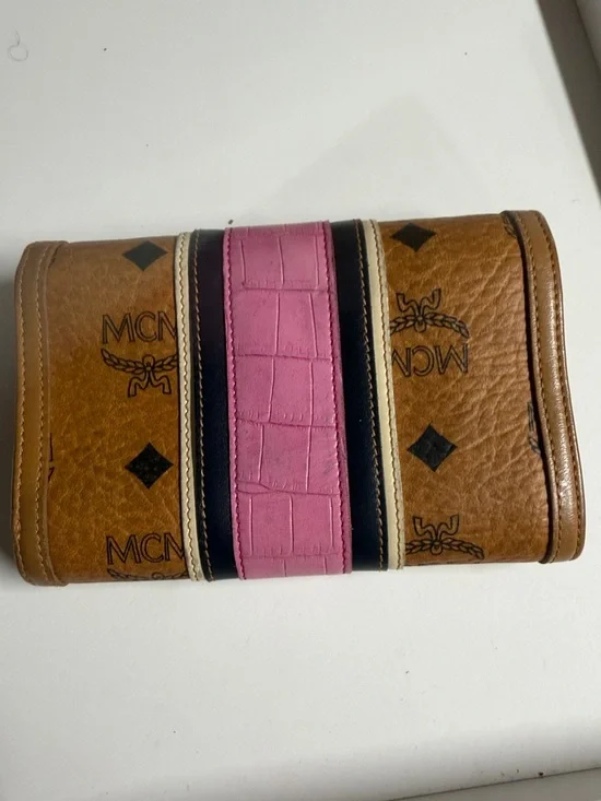 MCM Trifold Wallet in Cognac, Pink & Black Stripe Accents - Picture 3 of 15
